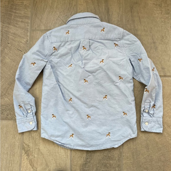 Janie and Jack Embroidered Boxer Dog Long Sleeve Oxford Button Up Size 5 - Picture 2 of 9